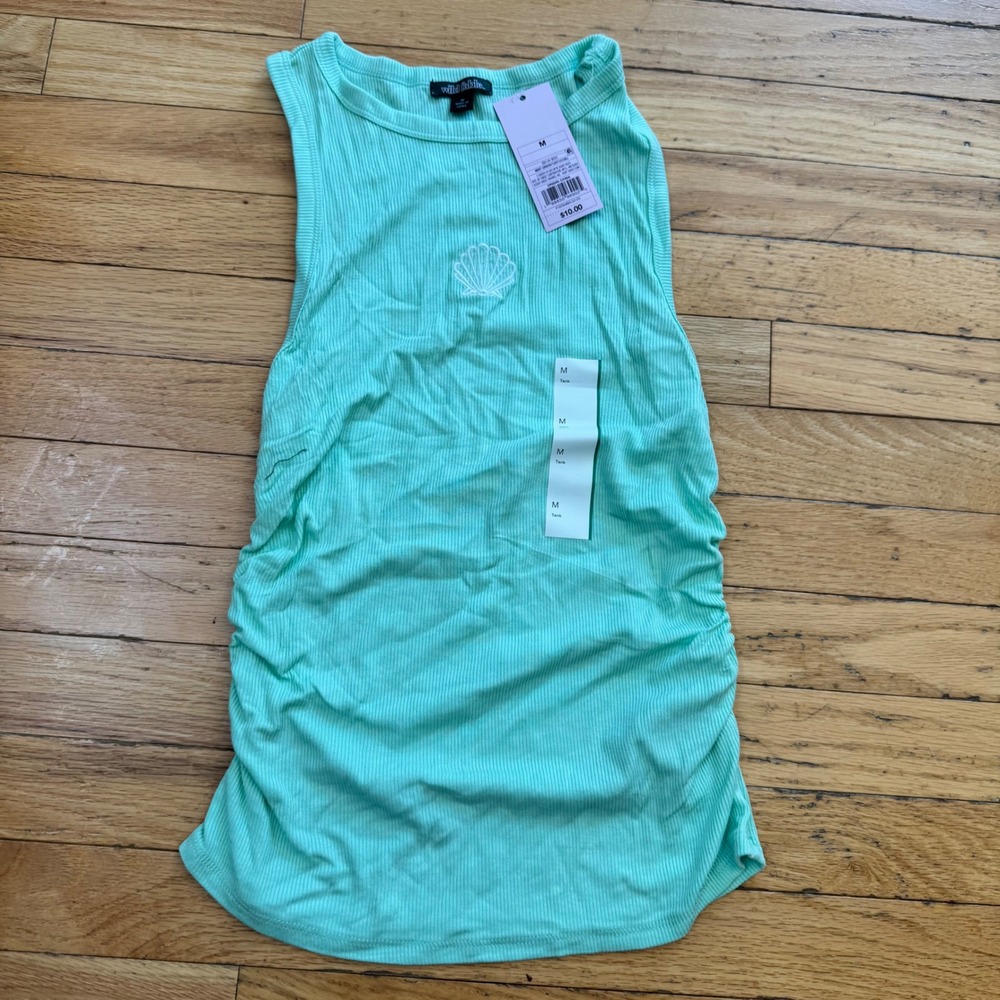 Wild Fable Mint Green Seashell Ribbed Ruched Tank Top NWT Medium